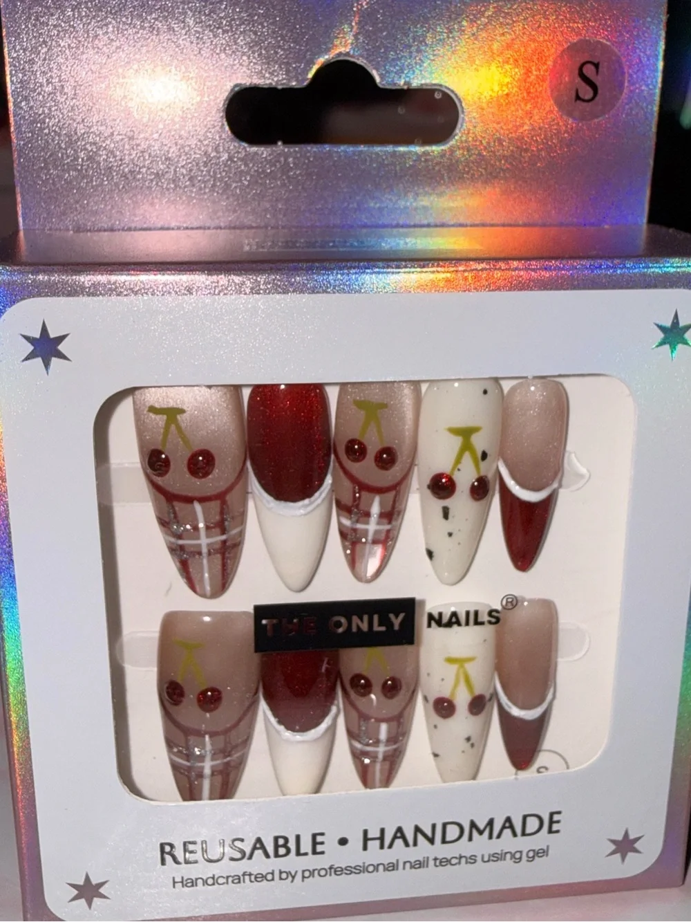 The Only Nails Handmade Resuable Cherry Design Press On Nails (Small)